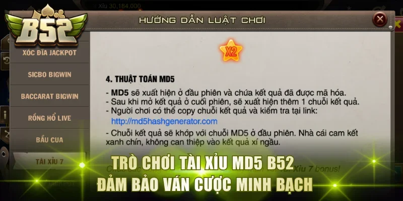 Trò chơi Tài xỉu MD5 B52 đảm bảo ván cược minh bạch